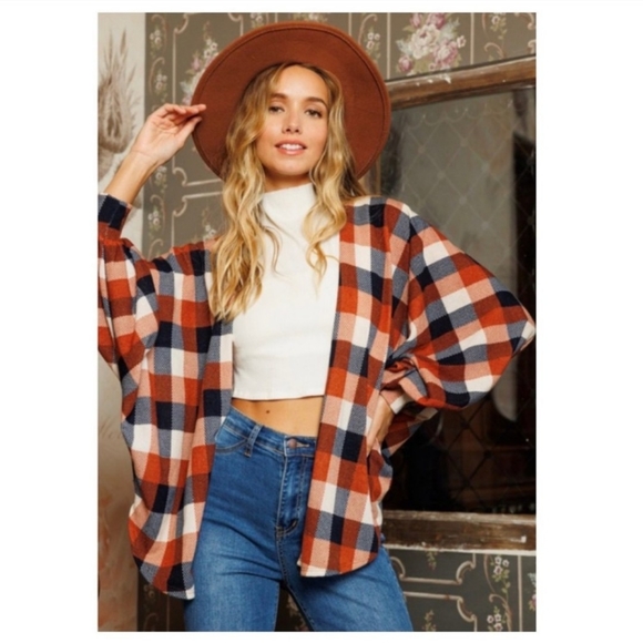 **SOLD**PLAID PATTERN RELAXED SLEEVE CARDIGAN-NEW - Picture 4 of 6